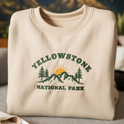 Yellowstone National Park Embroidered Sweatshirt, Vintage Mountain Crewneck, Western Outdoor Adventure Sweater, Nature Travel Gift for Her