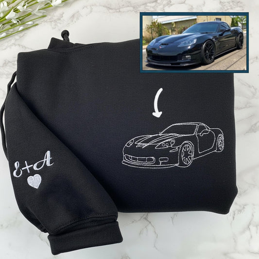 Custom Embroidered Car Outline Sweatshirt, Personalized Car Lover Gift