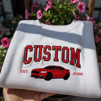 Custom Car Photo Embroidered Hoodie: Varsity Design