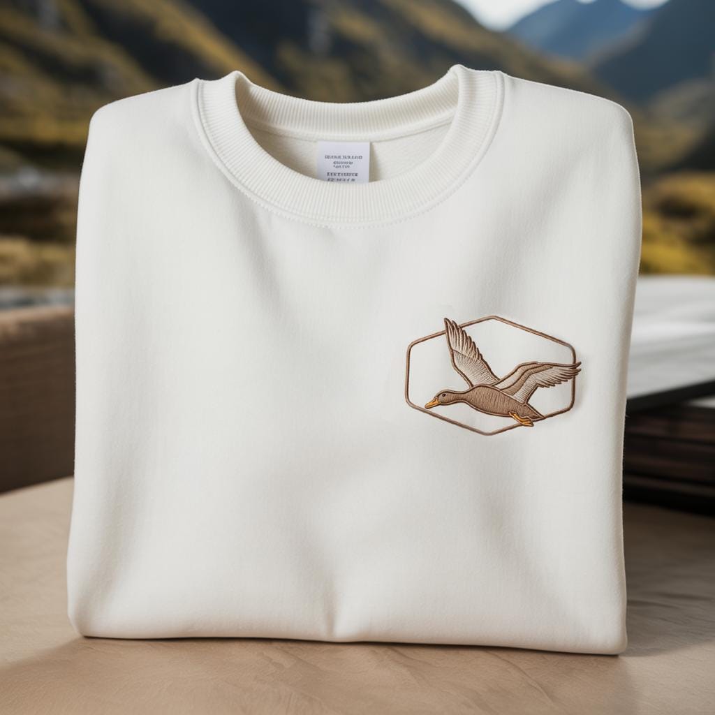 Embroidered Flying Duck Sweatshirt, Hunting Season
