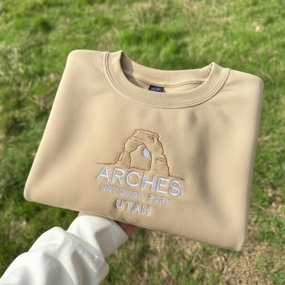 Arches National Park Embroidered Sweatshirt, Utah Mountain Crewneck