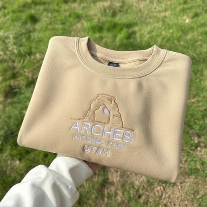 Arches National Park Embroidered Sweatshirt, Utah Mountain Crewneck