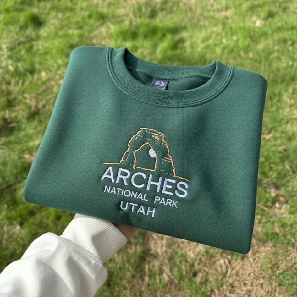 Arches National Park Embroidered Sweatshirt, Utah Mountain Crewneck