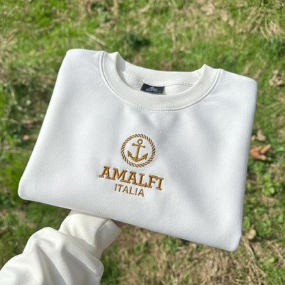 Amalfi Italia Embroidered Sweatshirt, Italy Lover Gift, Amalfi Coast Travel Crewneck, Italian Souvenir Sweater