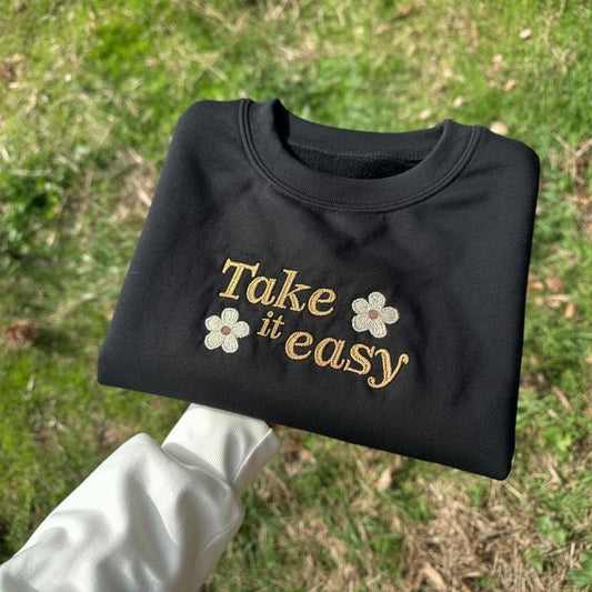 Embroidered Hedgehog Crewneck Sweatshirt, Flowers, Ladybugs