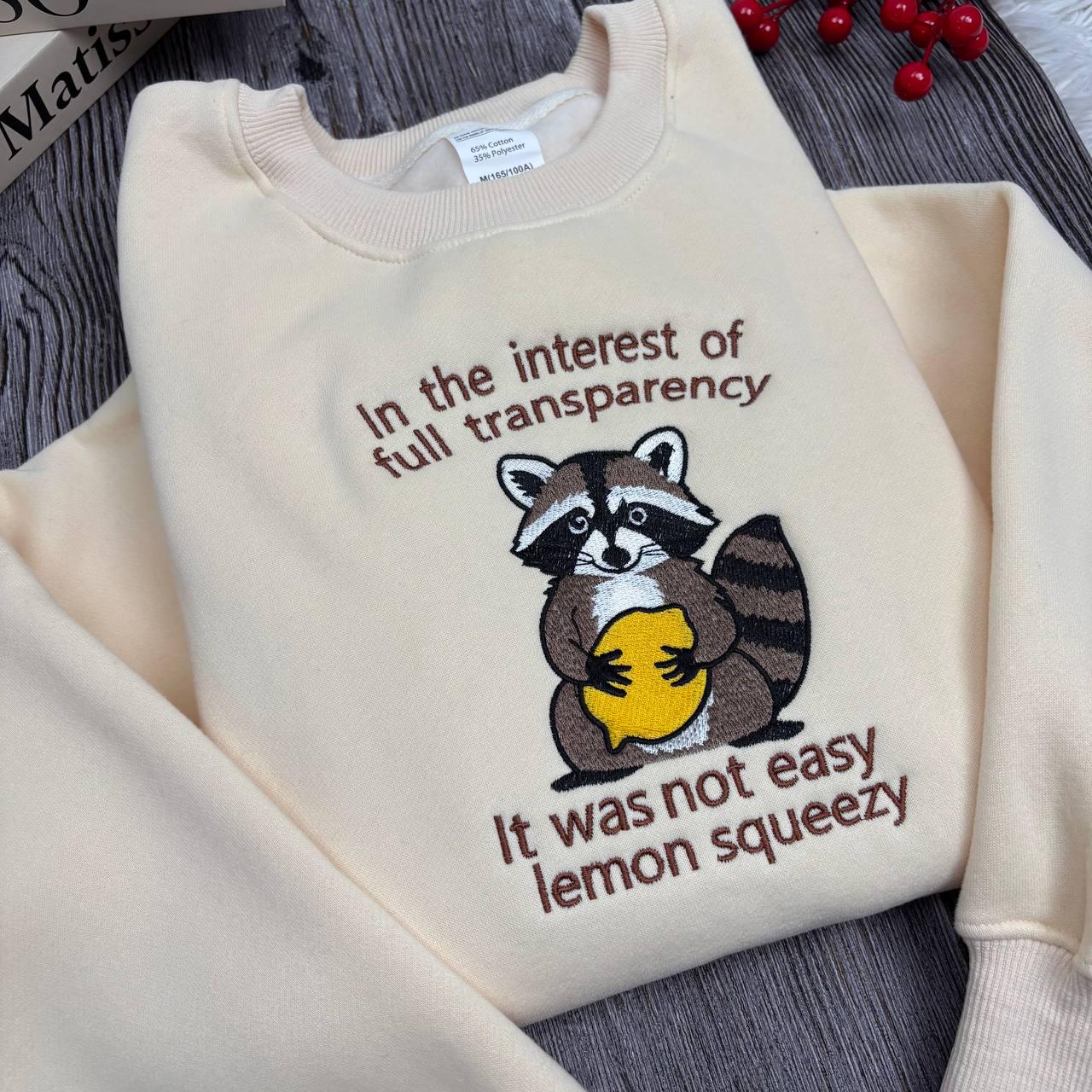 Embroidered Racoon Shirt, The Insterest Of Full Transparency Embroidered Sweatshirt, Funny Raccoon Hoodie, Sarcastic Sweatshirt, Funny Gift