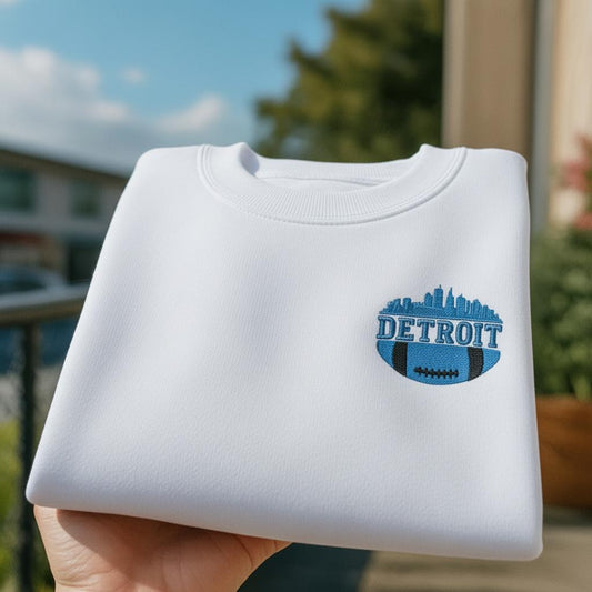 Embroidered American Football Sweatshirt, Detroit Sweatshirt, Game Day Football Shirt, Custom Football City, Embroidered Football Sweatshirt