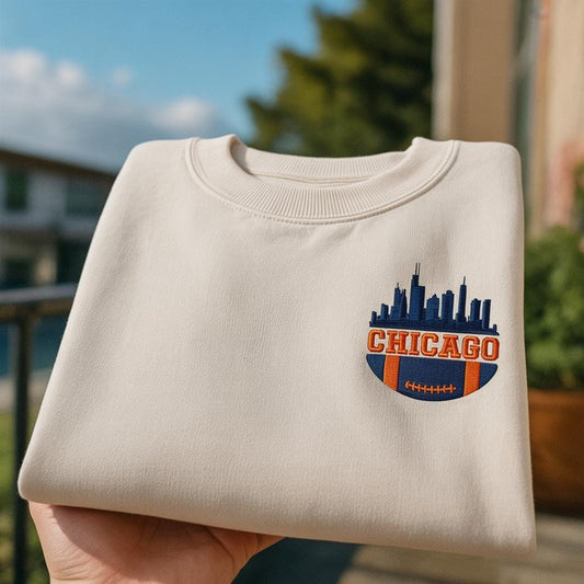 Embroidered American Football Sweatshirt, Chicago Sweatshirt, Game Day Football Shirt, Custom Football City, Football Sweatshirt