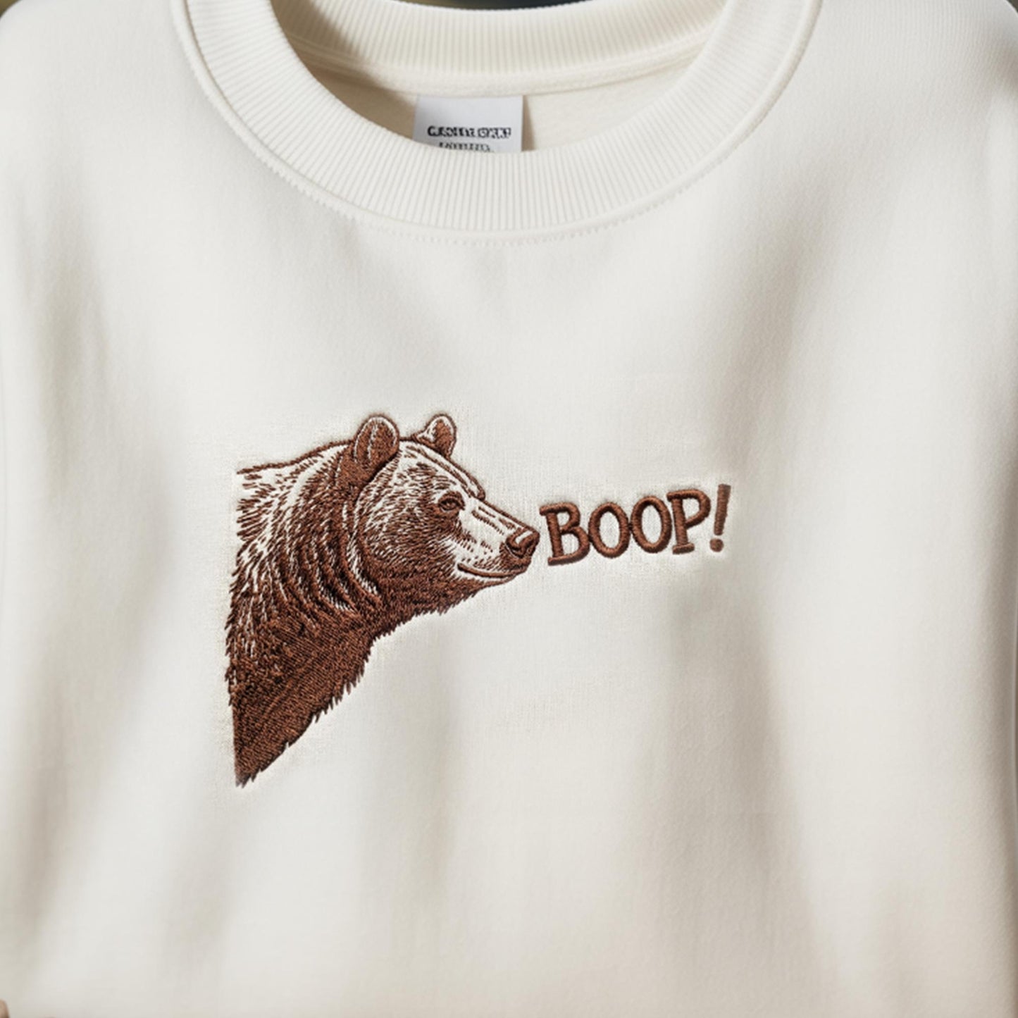 Embroidered Boop! Bear Sweatshirt, Camping Mountain Crewneck