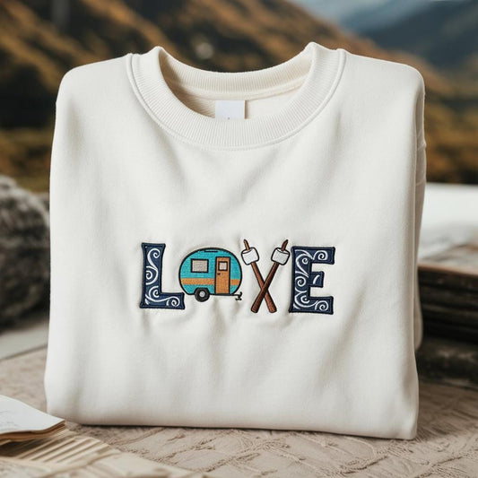 Love Camper Embroidered Sweatshirt: Travel Adventure Outfit