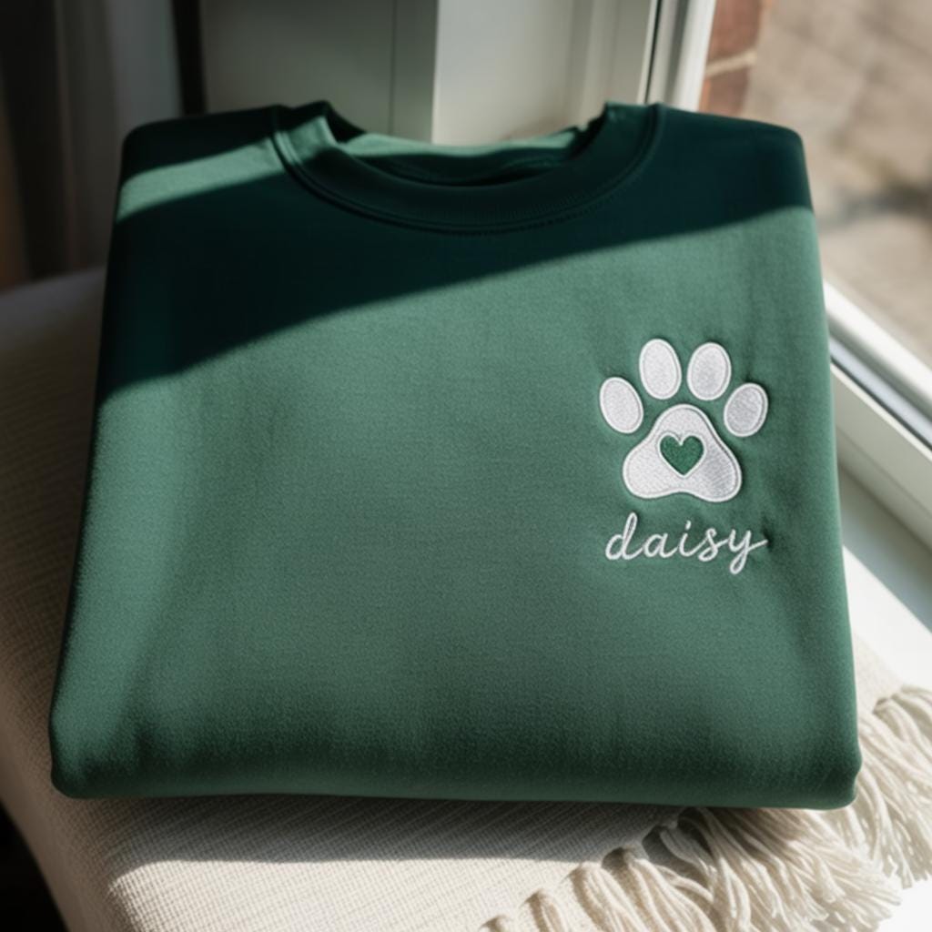 Embroidered Custom Paw Heart Sweatshirt, Personalized Pet Name Crewneck, Dog Mom Shirt, Cat Mama Gift, Pet Memorial, Animal Lover Gift