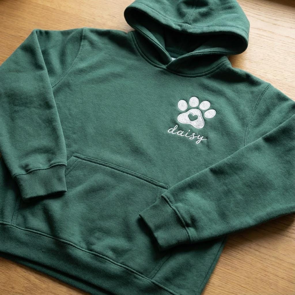 Embroidered Custom Paw Heart Sweatshirt, Personalized Pet Name Crewneck, Dog Mom Shirt, Cat Mama Gift, Pet Memorial, Animal Lover Gift