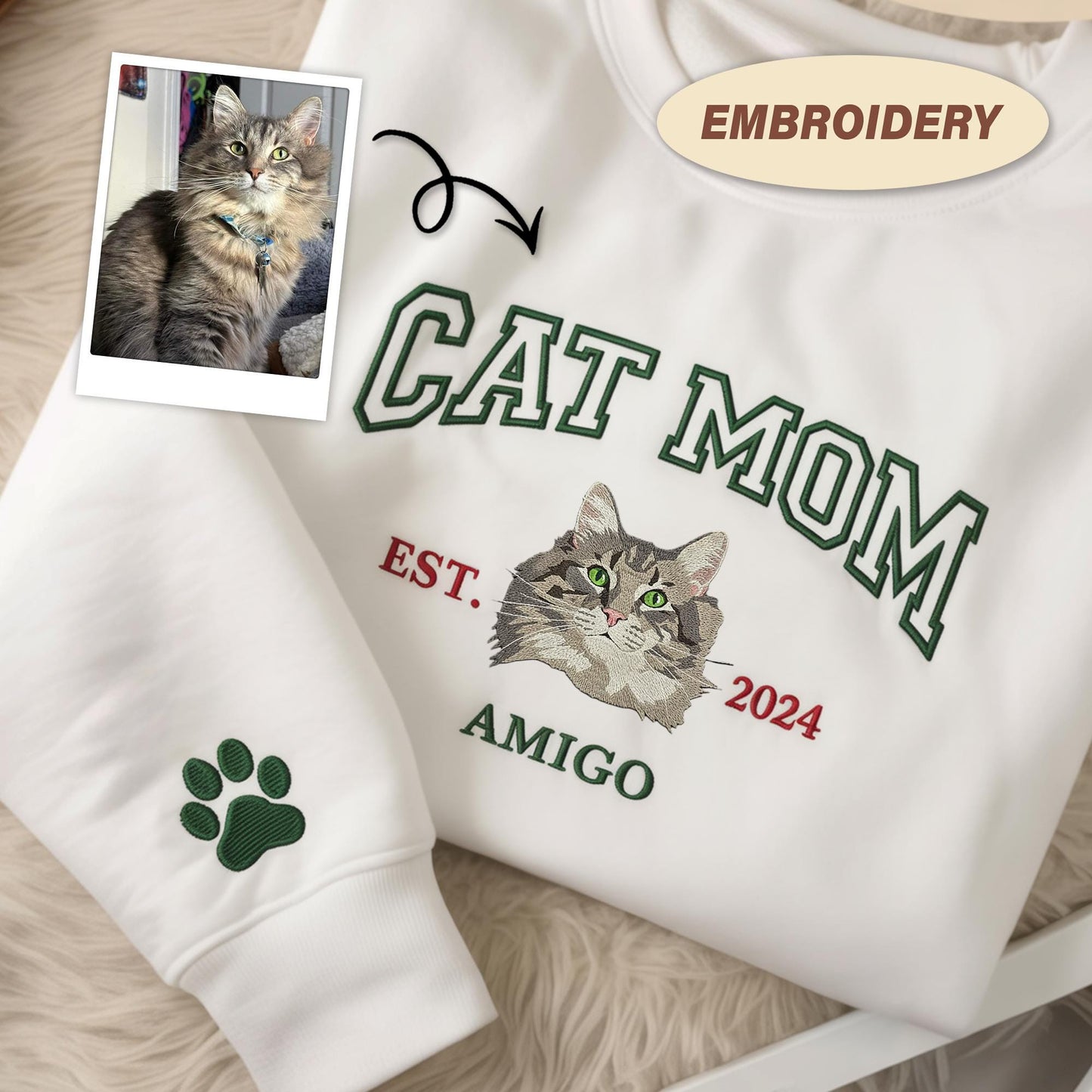 Embroidered Dog Mom Dad Sweatshirt, Custom Pet Portrait Varsity Shirt, Dog Mama Shirt, Cat Mama Sweater, Pet Memorial Remembrance, Dog Mom