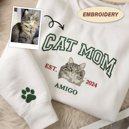 Embroidered Dog Mom Dad Sweatshirt, Custom Pet Portrait Varsity Shirt, Dog Mama Shirt, Cat Mama Sweater, Pet Memorial Remembrance, Dog Mom