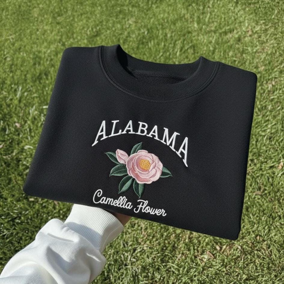 Alabama State Flower Embroidered Crewneck, Camellia Blossom Sweatshirt, Alabama Floral Souvenir Gift