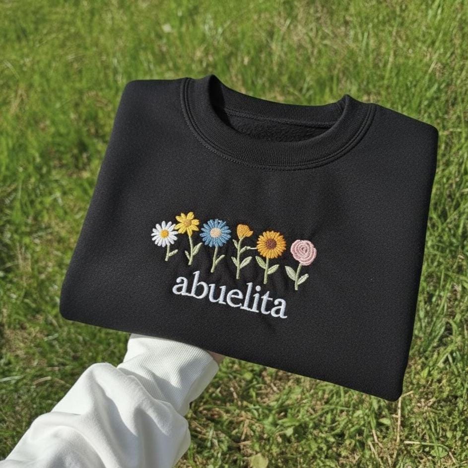 Embroidered Abuelita Sweatshirt, Wildflower Floral Crewneck