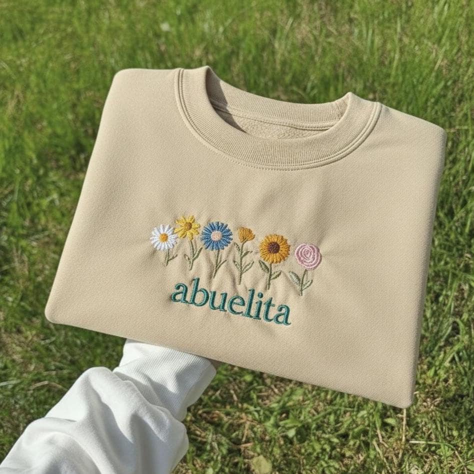 Embroidered Abuelita Sweatshirt, Wildflower Floral Crewneck