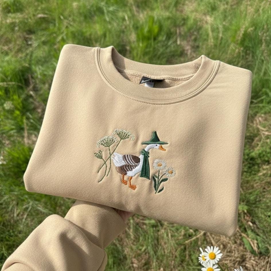 Embroidered Goose Sweatshirt, Daisy Crewneck, Animal Lover Gift