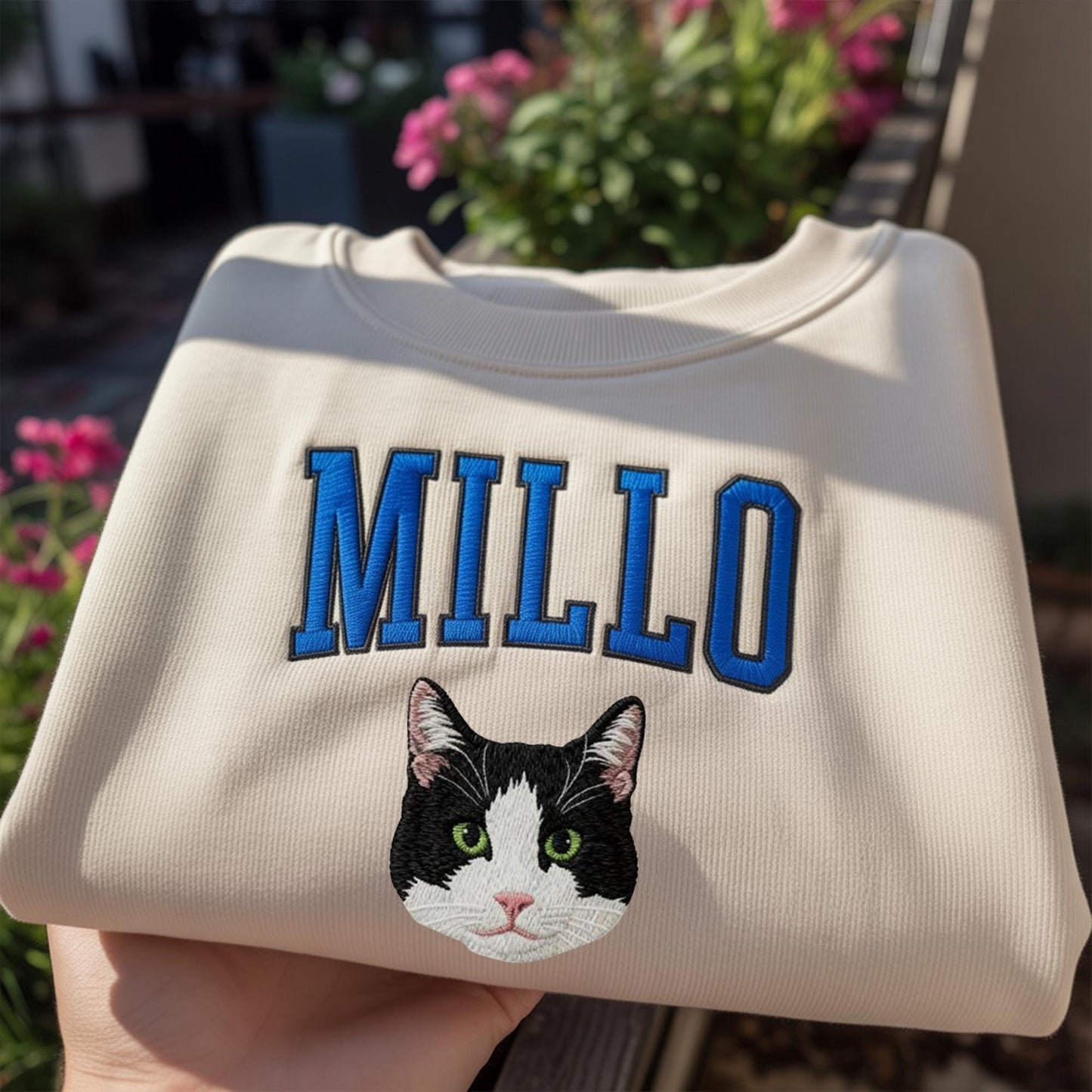 Custom Pet Portrait Embroidered Sweatshirt, Dog Cat Memorial Gift