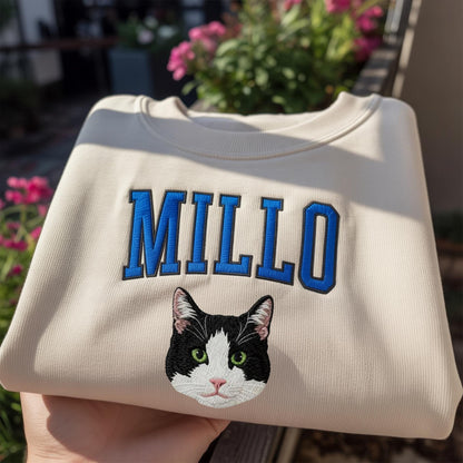 Custom Pet Portrait Embroidered Sweatshirt, Dog Cat Memorial Gift