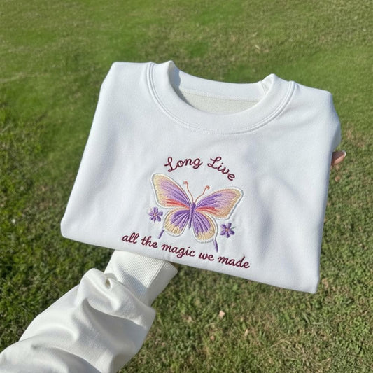 Sweatshirt Butterfly Embroidered Sweatshirt, Cute Nature Crewneck, Floral Butterfly Embroidery Gift