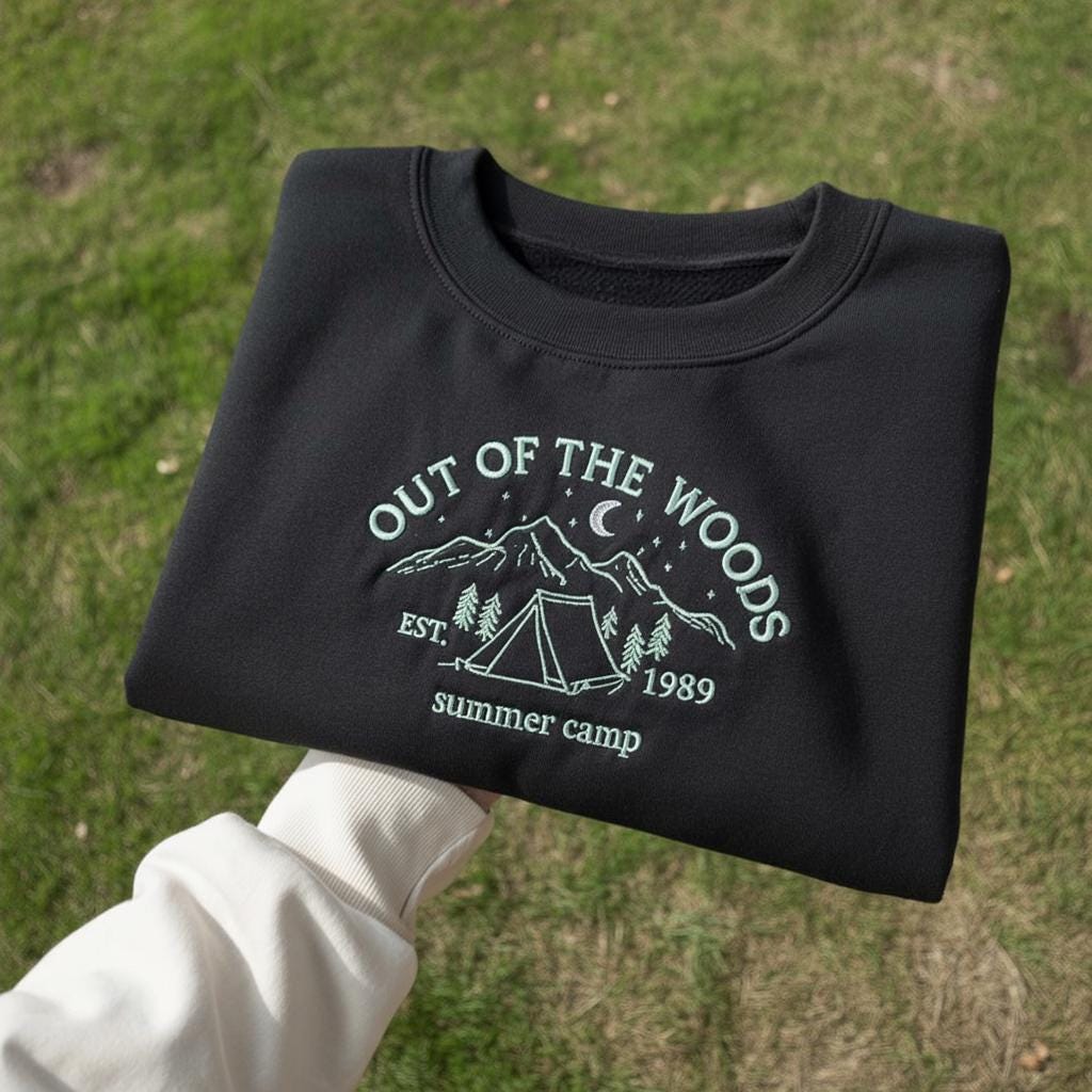 Sweatshirt Woods Summer Camp Embroidered Sweatshirt, Outdoor Adventure Crewneck, Retro Camping Embroidery Gift