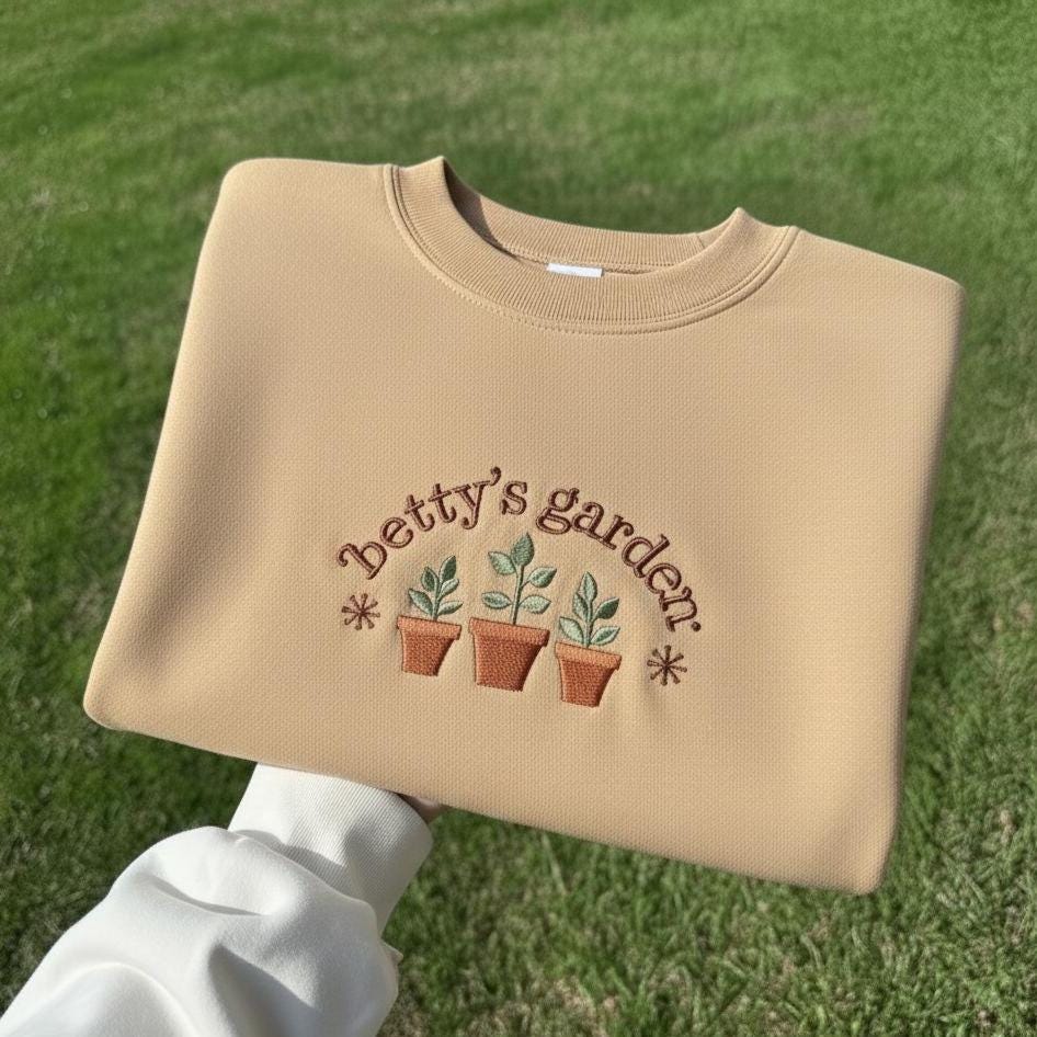Custom Name Embroidered Sweatshirt, Floral Garden Crewneck, Personalized Gift