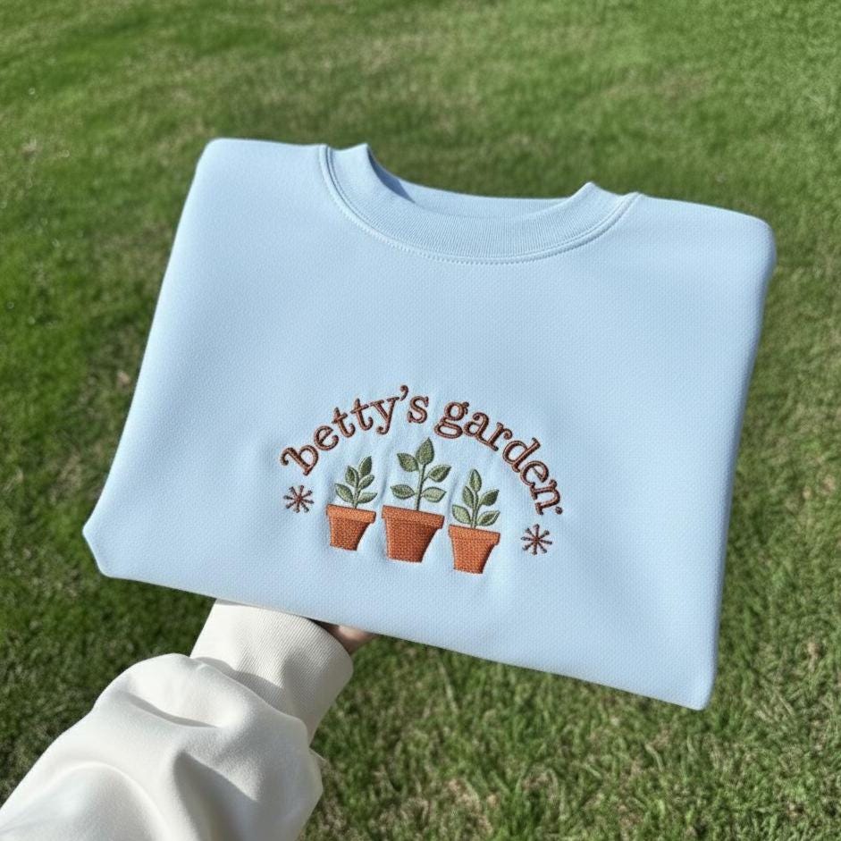 Custom Name Embroidered Sweatshirt, Floral Garden Crewneck, Personalized Gift