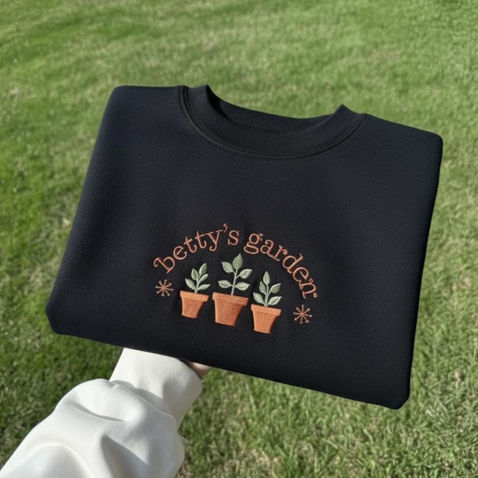 Custom Name Embroidered Sweatshirt, Floral Garden Crewneck, Personalized Gift