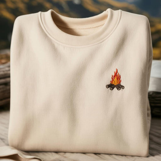 Embroidered Campfire Sweatshirt, Minimalist Bonfire Crewneck, Camping Lover Gift, Outdoor Adventure Shirt, Summer Camp Souvenir