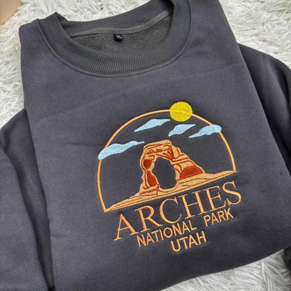 Arches National Park Embroidered Sweatshirt, Utah Hiking Souvenir