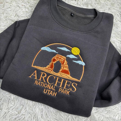 Arches National Park Embroidered Sweatshirt, Utah Hiking Souvenir