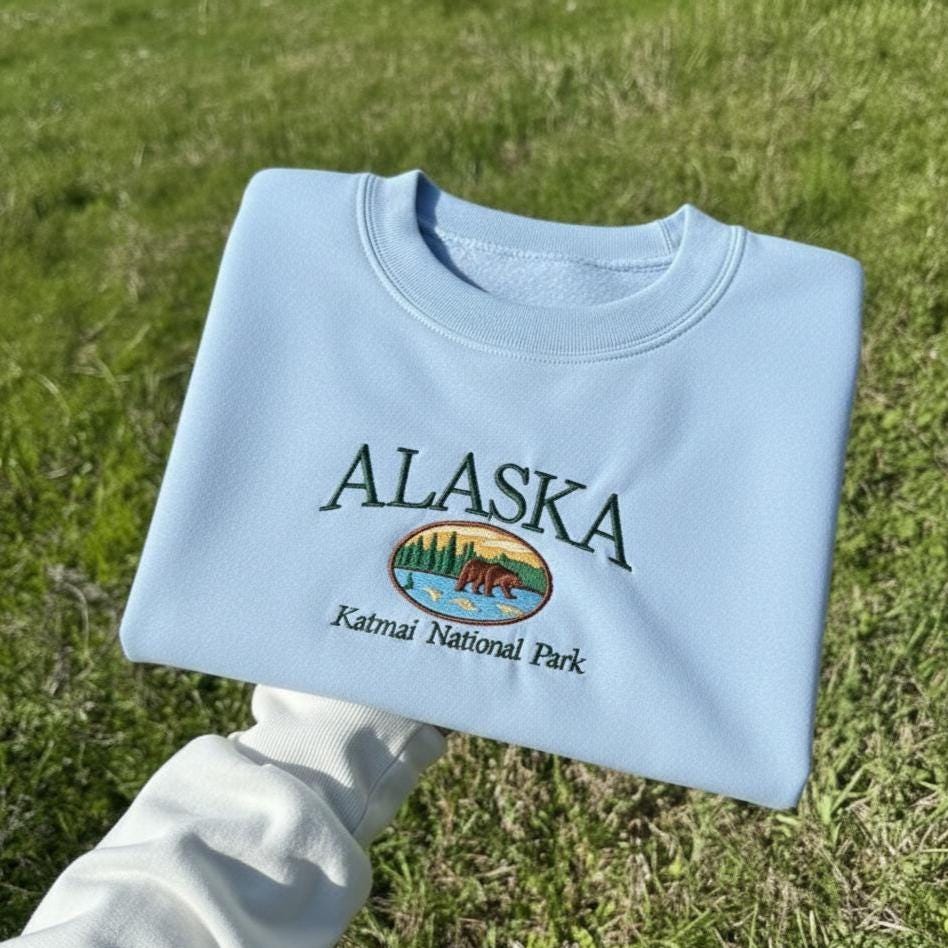 Alaska Katmai National Park Embroidered Sweatshirt, Vintage Style