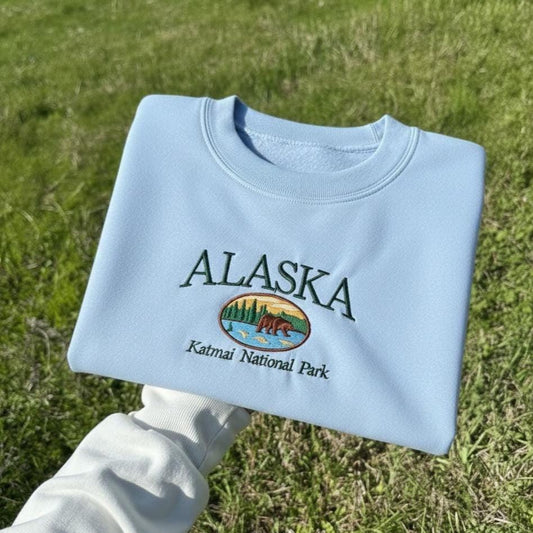 Alaska Katmai National Park Embroidered Sweatshirt, Vintage Style