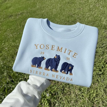 Yosemite Embroidered Sweatshirt, Sierra Nevada Bear Crewneck, Yosemite National Park Wildlife Souvenir Gift