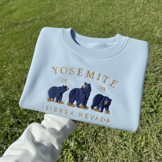 Yosemite Embroidered Sweatshirt, Sierra Nevada Bear Crewneck, Yosemite National Park Wildlife Souvenir Gift
