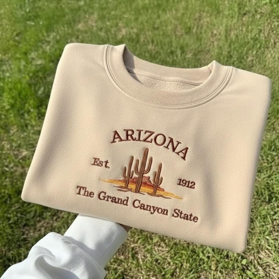 Arizona Embroidered Crewneck, Arizona State Sweatshirt, Desert Southwest Travel Souvenir Gift