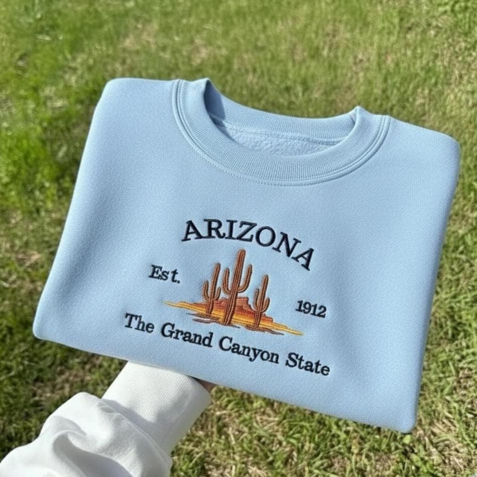 Arizona Embroidered Crewneck, Arizona State Sweatshirt, Desert Southwest Travel Souvenir Gift