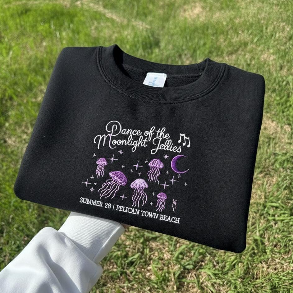 Embroidered Jellyfish Sweatshirt: Funny Gamer Ocean Crewneck