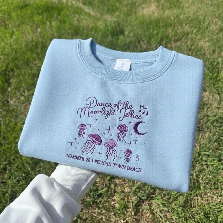 Embroidered Jellyfish Sweatshirt: Funny Gamer Ocean Crewneck