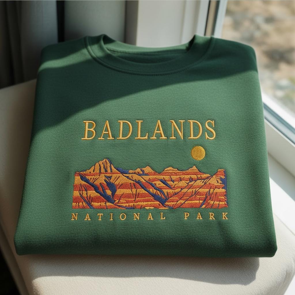 Badlands National Park Embroidered Sweatshirt, South Dakota Travel Shirt, Nature Park Souvenir Crewneck, Western Aesthetic Top