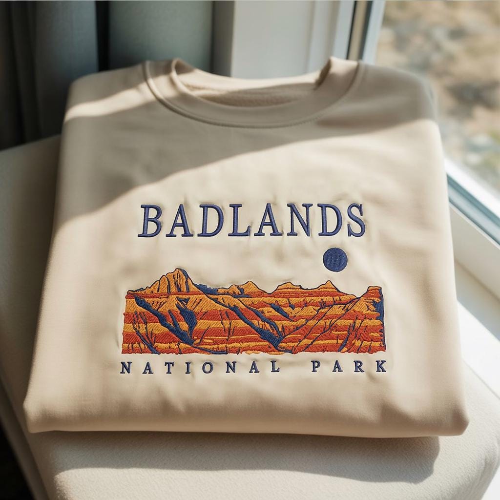 Badlands National Park Embroidered Sweatshirt, South Dakota Travel Shirt, Nature Park Souvenir Crewneck, Western Aesthetic Top