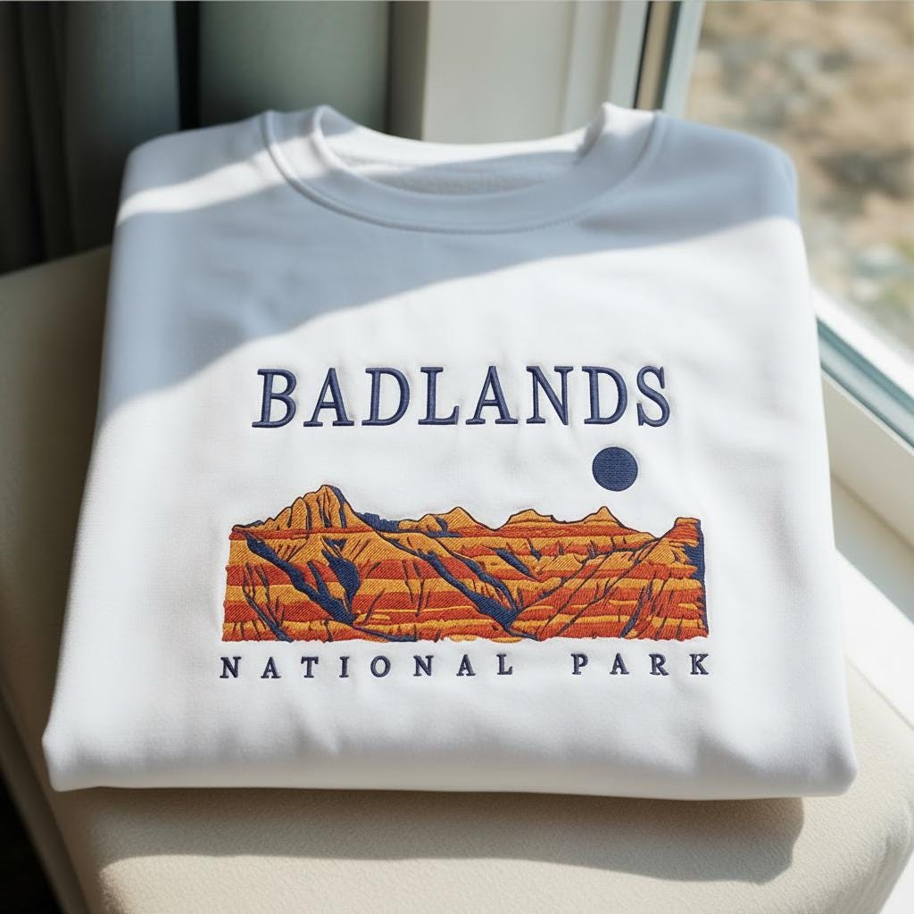 Badlands National Park Embroidered Sweatshirt, South Dakota Travel Shirt, Nature Park Souvenir Crewneck, Western Aesthetic Top