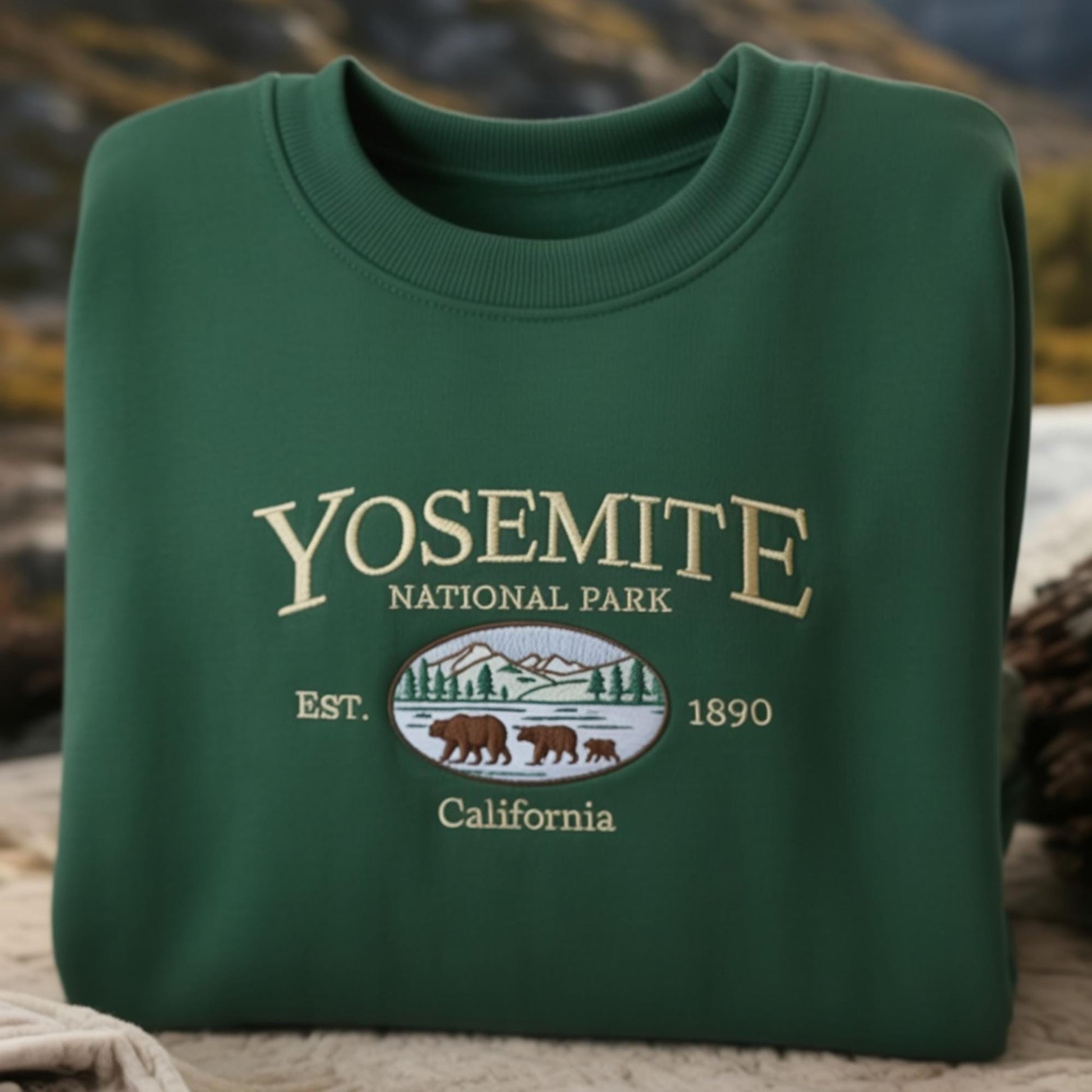 Yosemite National Park Embroidered Sweatshirt, California Bear Shirt, Nature Park Souvenir Crewneck, Hiking Gift Top