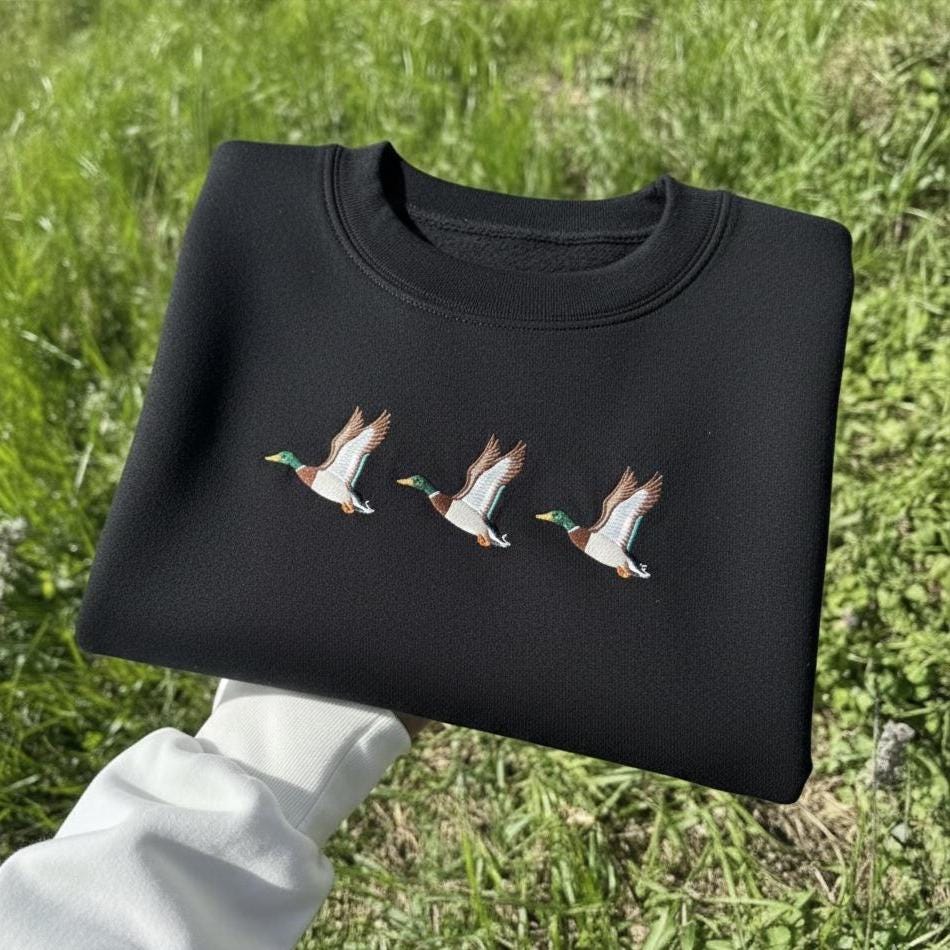 Embroidered Duck Sweatshirt, Animal Lover Crewneck Gift