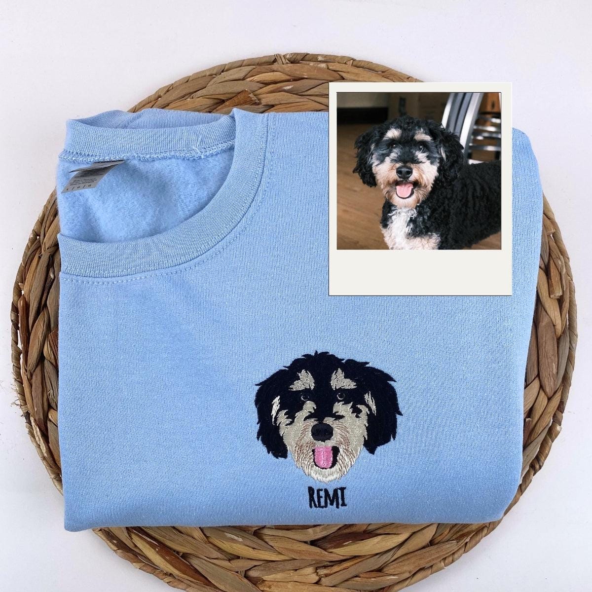 Custom Dog Face Embroidered Sweatshirt, Cat Sweatshirt, Dog Lover Sweatshirt, Personalized Gift For Mom, Custom Pet Gift