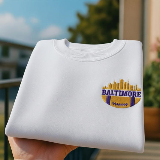 Embroidered American Football Sweatshirt, Baltimore Sweatshirt, Game Day Football Shirt, Custom Football City, Football Sweatshirt