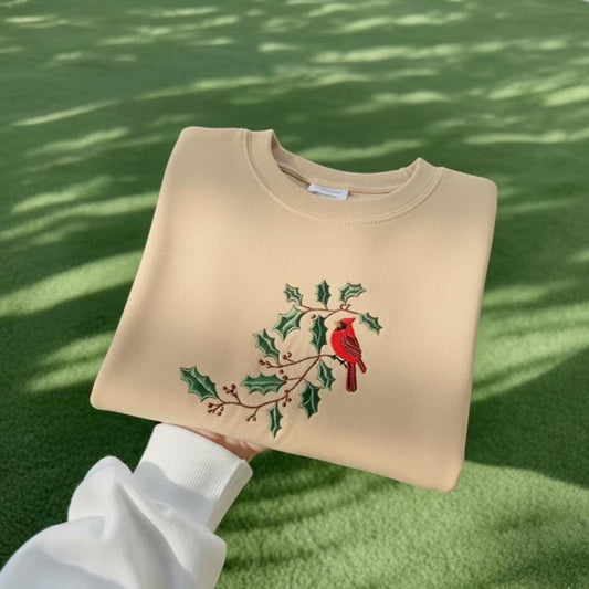 Embroidered Cardinal Sweatshirt, Red Bird Crewneck, Nature Gift