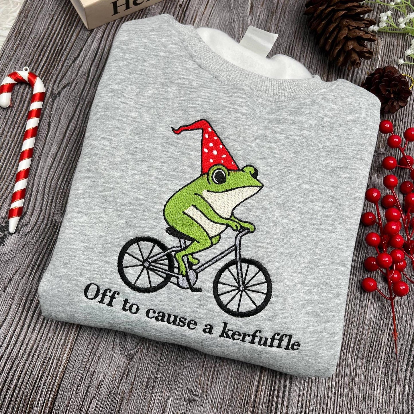Shirt Funny Frog Embroidered Shirt, Off to Cause a Kerfuffle Frog Embroidery Shirt, Cute Funny Frog Gift