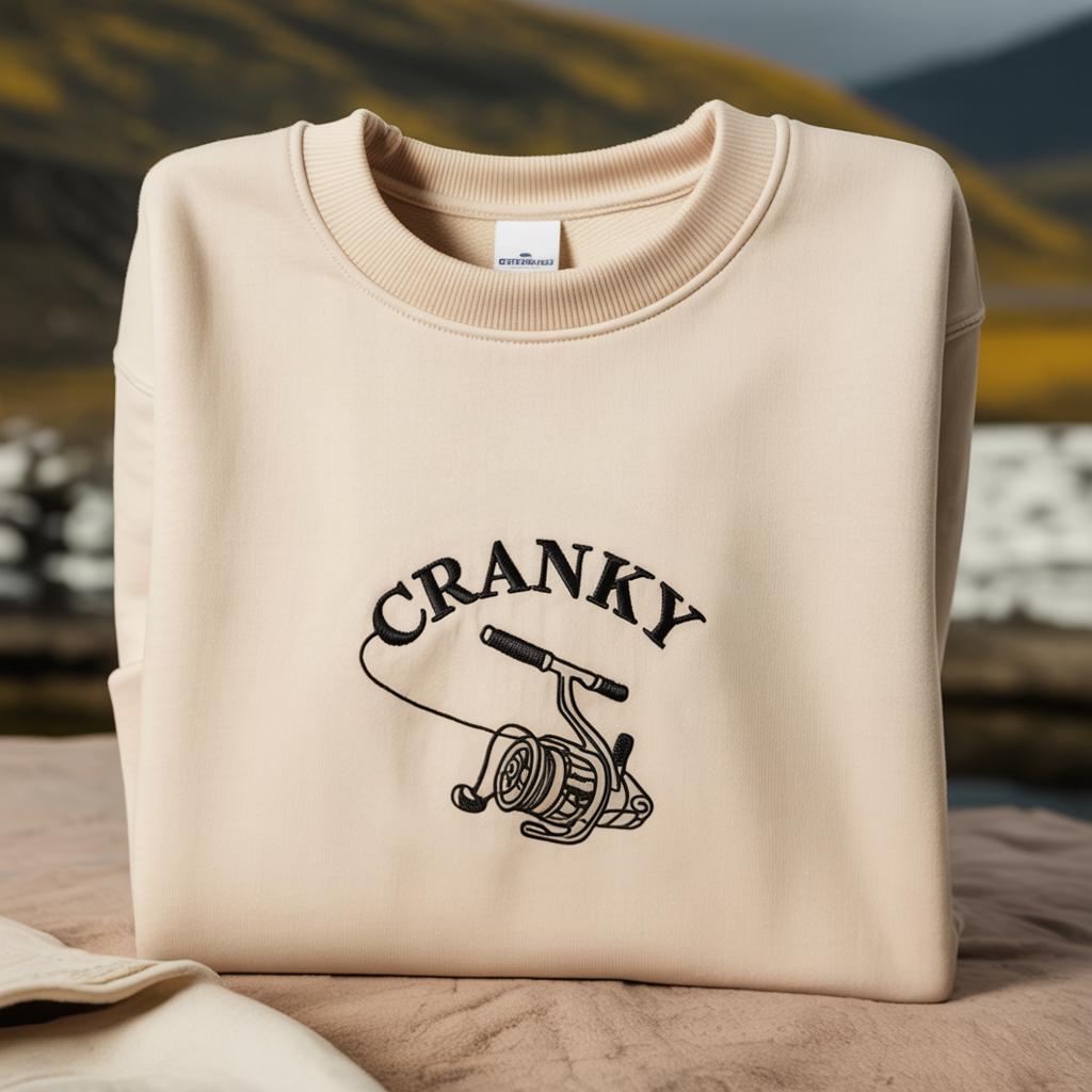 Embroidered Cranky Fishing Sweatshirt, Funny Fisherman Gift
